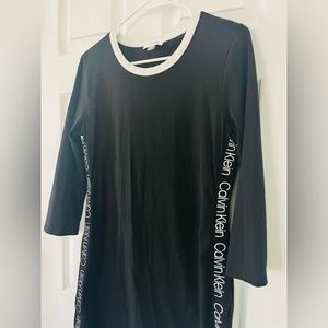 Calvin Klein Tape Logo Mini Dress Women’s Size M Medium Black White 3/4 Sleeves